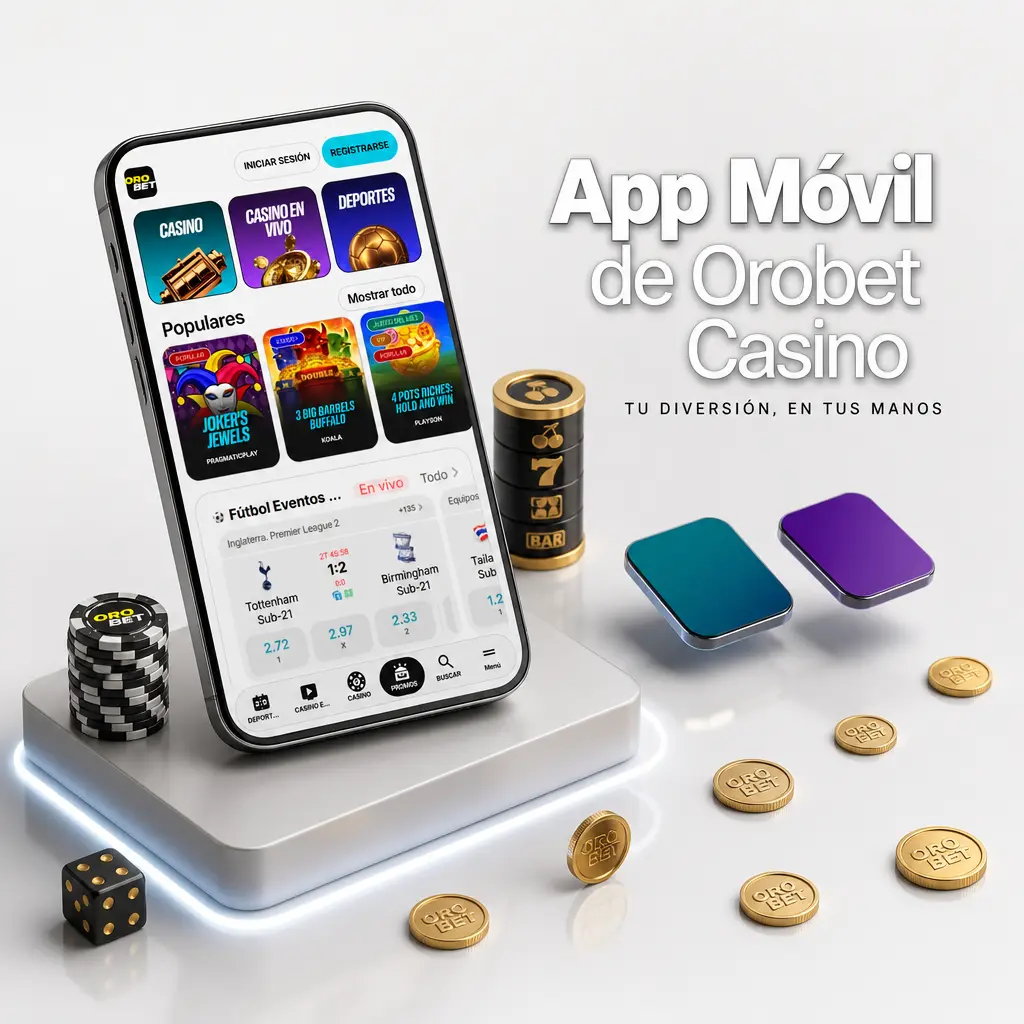 App móvil de Orobet Casino para Android e iOS, con el mismo lobby y métodos de pago que la versión de escritorio.